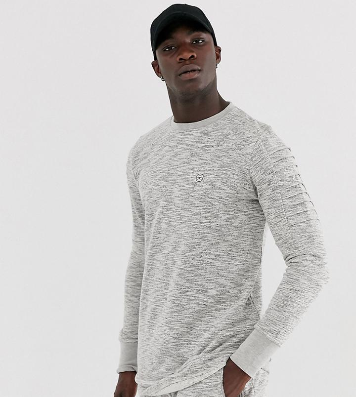 Le Breve Tall Ribbed Arm Crew Neck Sweatshirt-gray