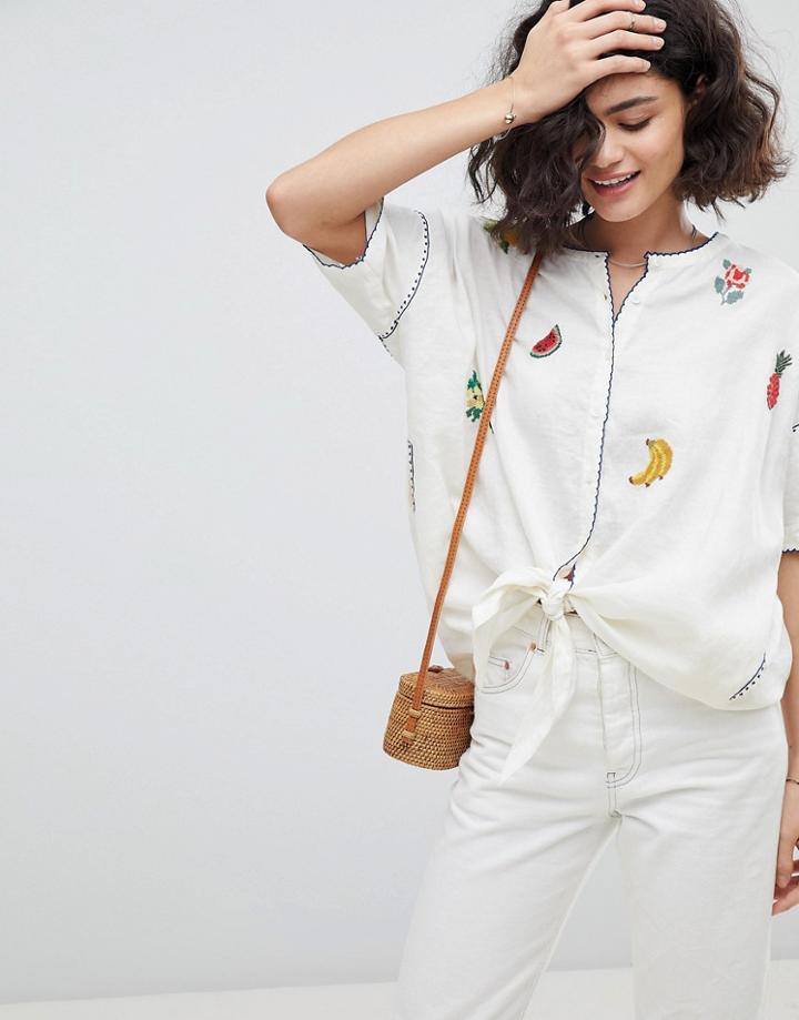 Intropia Needlepoint Embroidered Fruit Blouse - Cream