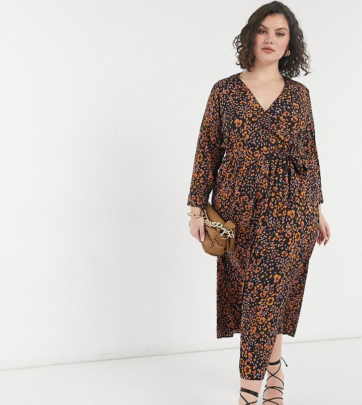 Vero Moda Curve Midi Wrap Dress In Animal Print-multi