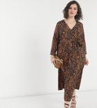 Vero Moda Curve Midi Wrap Dress In Animal Print-multi