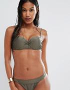 Missguided Mix And Match Rouched Detail Bandeau Bikini Top - Green