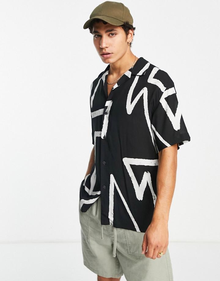 Pull & Bear Abstract Print Shirt In Black
