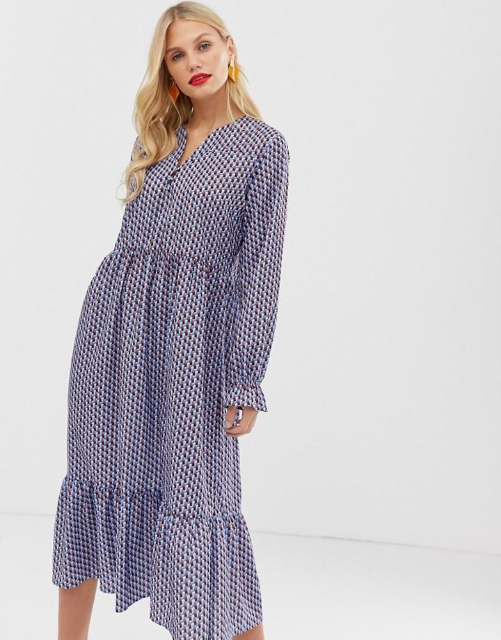 Y.a.s Geo Print Midi Smock Dress - Blue