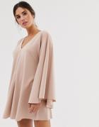 Asos Design Plunge Angel Sleeve Mini Dress - Pink