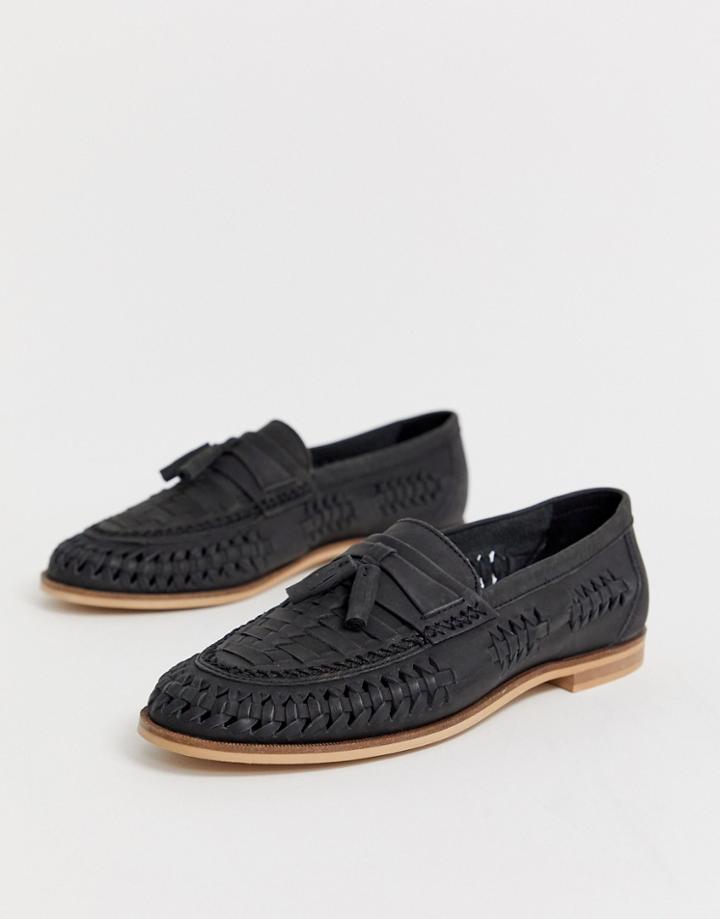 Office Lewisham Woven Tassel Loafers In Black Leather - Black