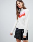 River Island Sweater With Chevron Detail In Ivory-white