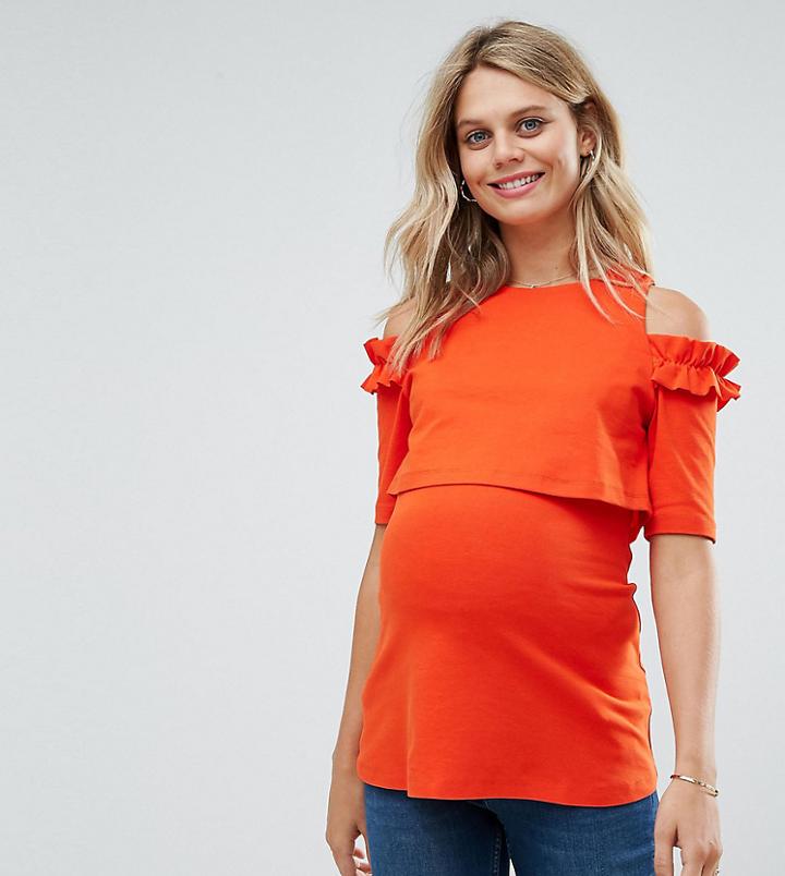 Asos Maternity Nursing Cold Shoulder Sweatshirt - Red
