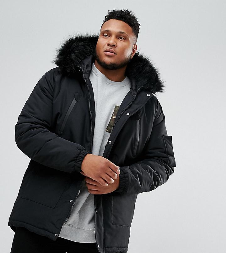 D-struct Plus Faux Fur Trimmed Parka Jacket - Black