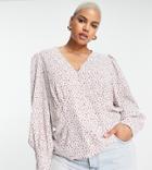 Glamorous Curve Button Front Puff Sleeve Blouse In Vintage Ditsy Floral-multi