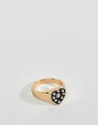Asos Design Pinky Ring In Enamel Signet Design In Gold - Gold