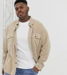 Asos Design Plus Oversized Cord Shirt With Double Pockets In Brown