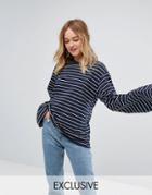 Monki Stripe Oversized Longsleeve T-shirt - Multi