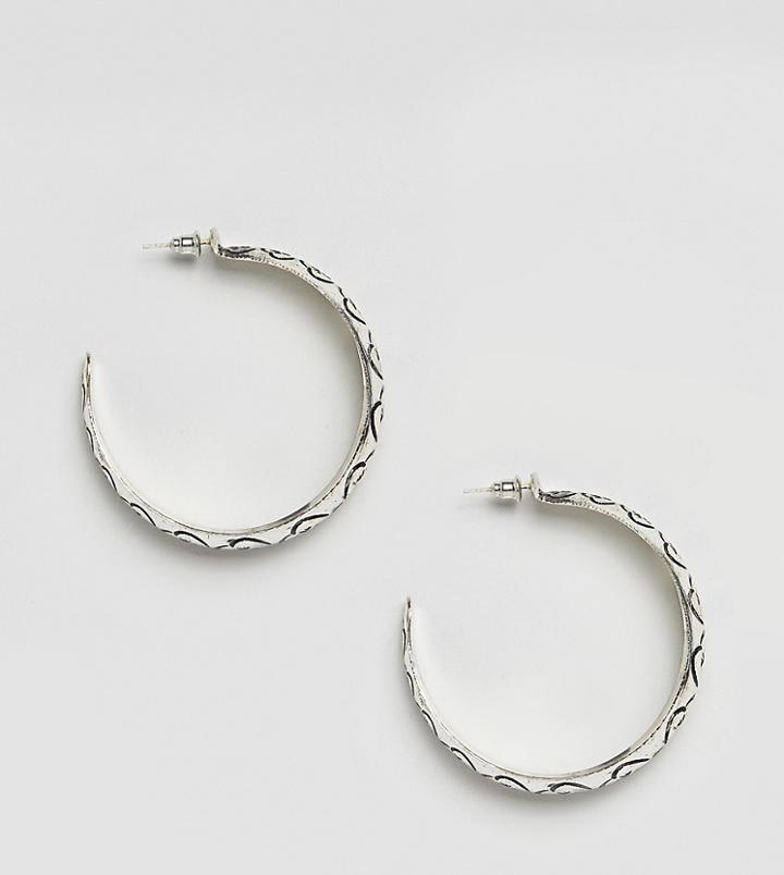 Sacred Hawk Engraved Hoop Earrings - Silver