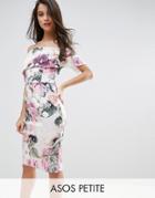 Asos Petite Floral Deep Fold Bardot Midi Dress - Multi