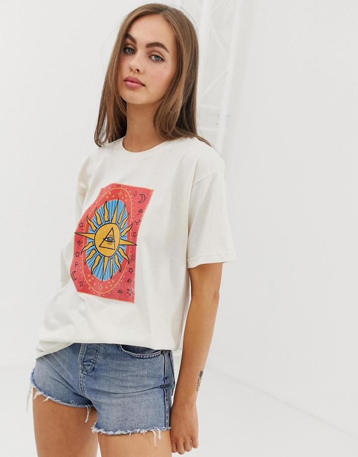 Daisy Street Relaxed T-shirt With Tarot Print-beige