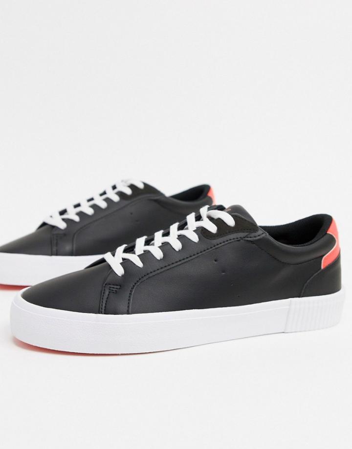 Bershka Sneakers In Black With Contrast Orange Heel Detail