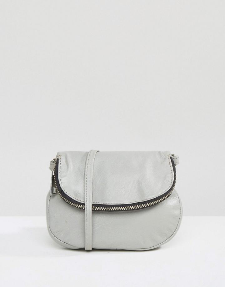 Asos Zip Front Leather Cross Body Bag - Gray