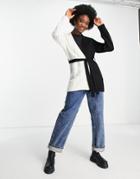 Asos Design Cardi In Black And White Color Block