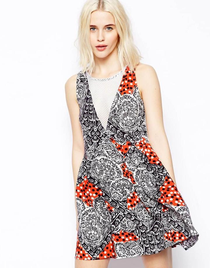 Minkpink Spot Surprise Dress With Mesh Insert