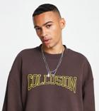 Collusion Oversized Sweatshirt With Varsity Embroidery In Brown - Part Of A Set