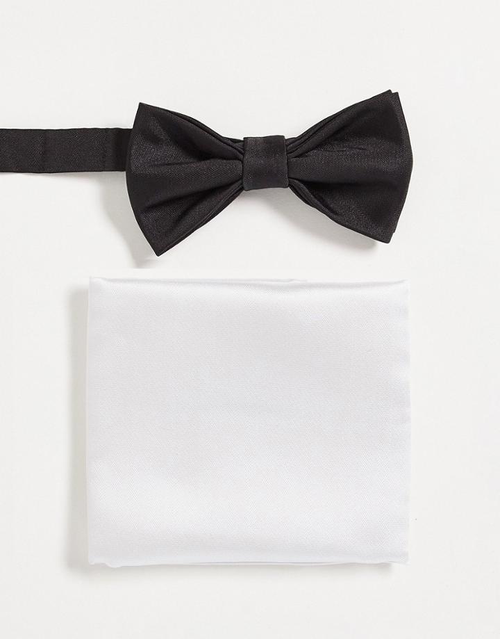 Devil's Advocate Bow Tie And Pocket Square Set In Black