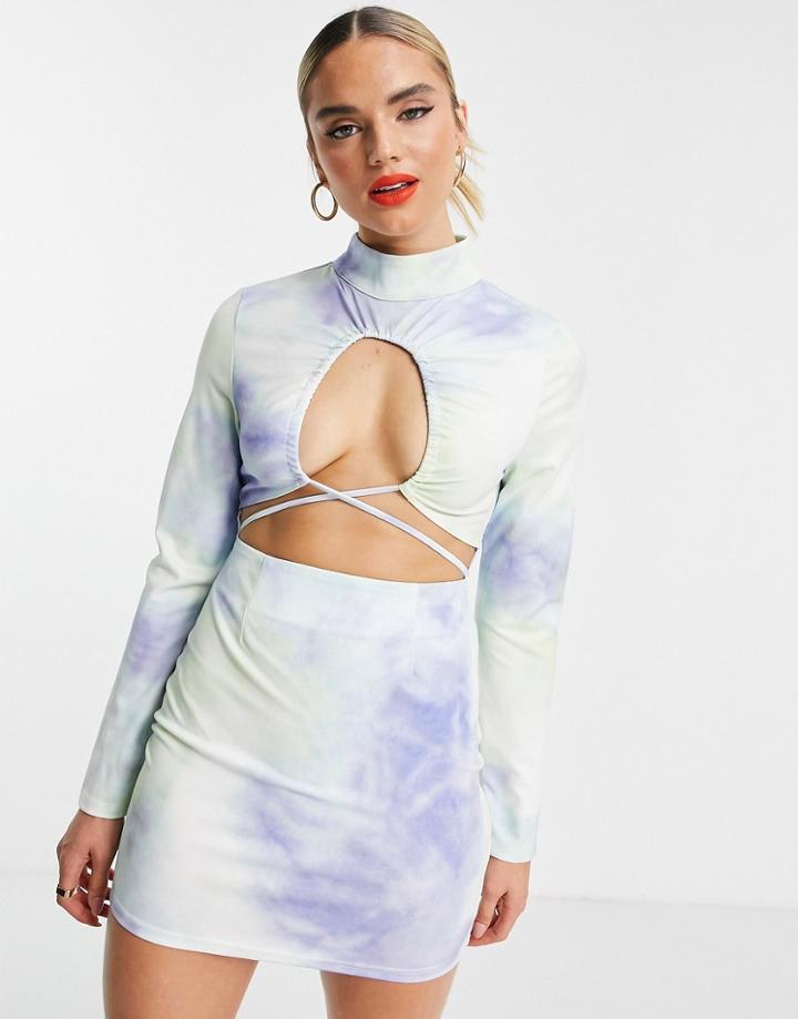 Unique21 Cut Out Cross Front Mini Dress In Tie Dye-multi