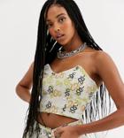 One Above Another Crop Bandeau Crop Top In Snake Print Denim Two-piece