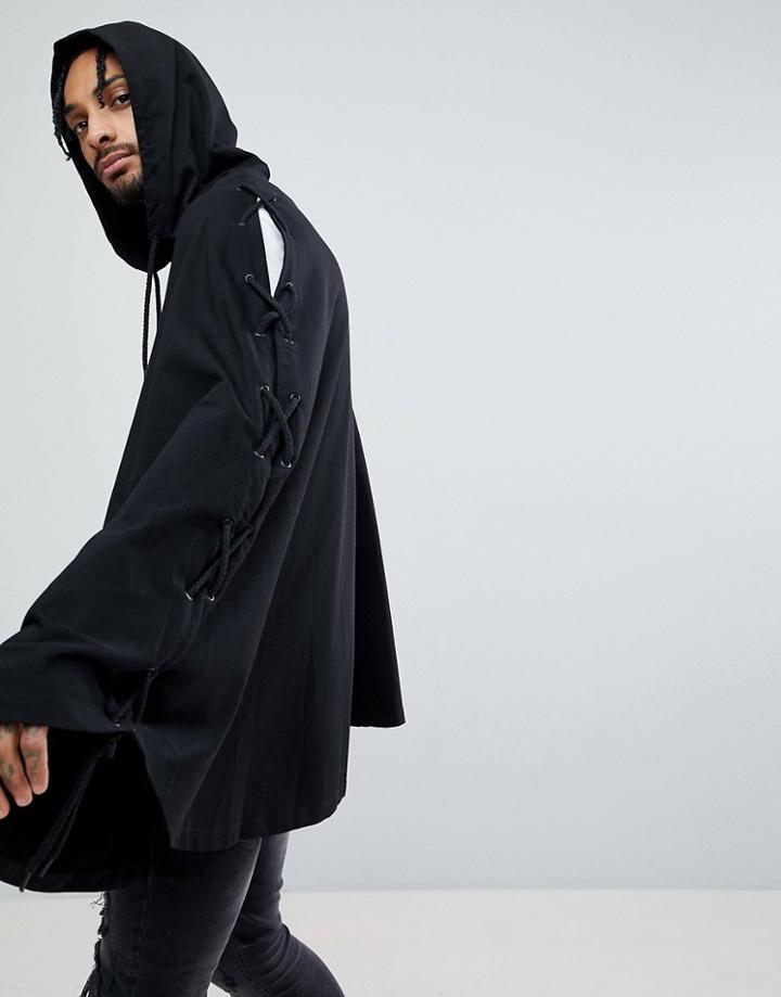 Asos Poncho In Black With Eyelet Detail - Black