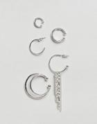 Asos Design Statement Chunky Hoop Earring And Cuff In Silver Tone - Silver