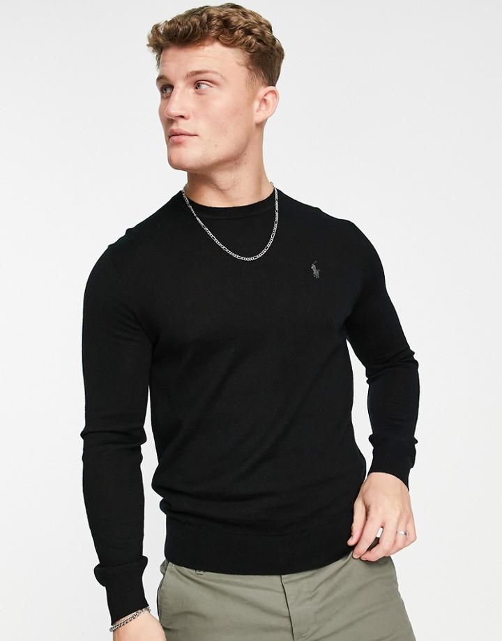 Polo Ralph Lauren Icon Logo Merino Wool Knit Sweater In Black