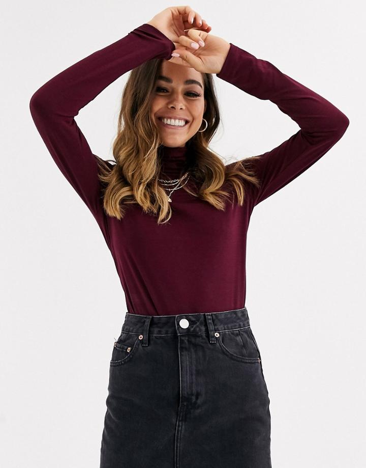 Brave Soul Amali Roll Neck Top-red