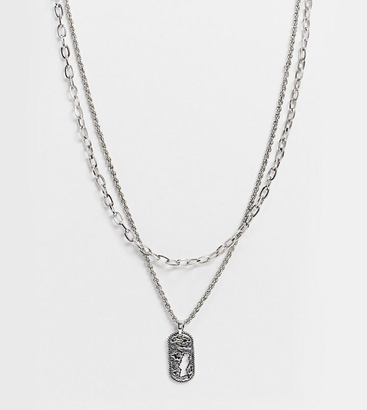 Reclaimed Vintage Inspired 2-pack Necklaces In Silver With Warped Dog Tag