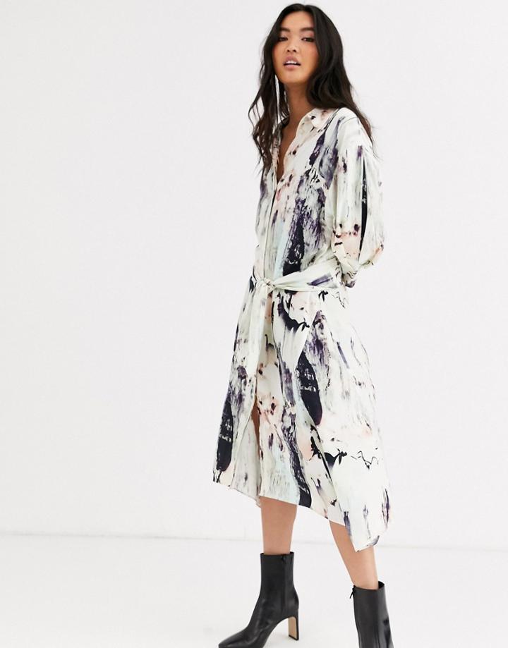 & Other Stories Marble Print Hanky Hem Dress In Multi