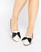 London Rebel Bow Slipper Shoes - White Pu Black Bow