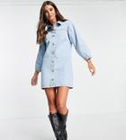 Missguided Tall Light Wash Denim Fitted Dress In Blue-blues