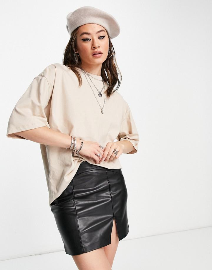 Topshop Plain Tunic In Stone-neutral