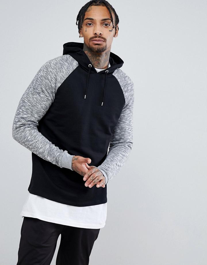 Asos Hoodie With Contrast Raglan Sleeve In Black - Black