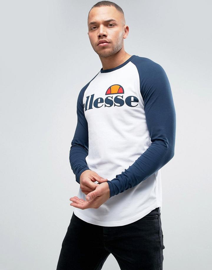 Ellesse Muscle Fit Long Sleeve T-shirt With Large Logo - White