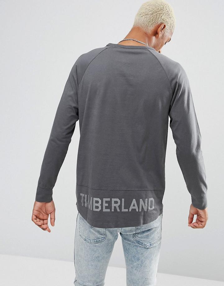 Timberland Oversized Long Sleeve Top Refelctive Back Hem Logo In Dark Gray - Gray
