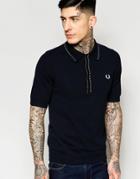 Fred Perry Laurel Wreath Knitted Polo Shirt With Tipping In Navy - Navy