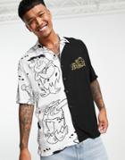 Bershka Spliced Relaxed Fit Flintstones Print Shirt In White