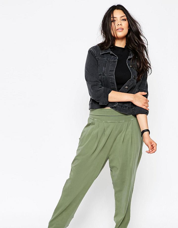 Asos Curve Harem Pant With Fold Over Waistband - Green