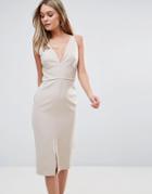 Oh My Love Cross Front Bodycon Dress - Tan