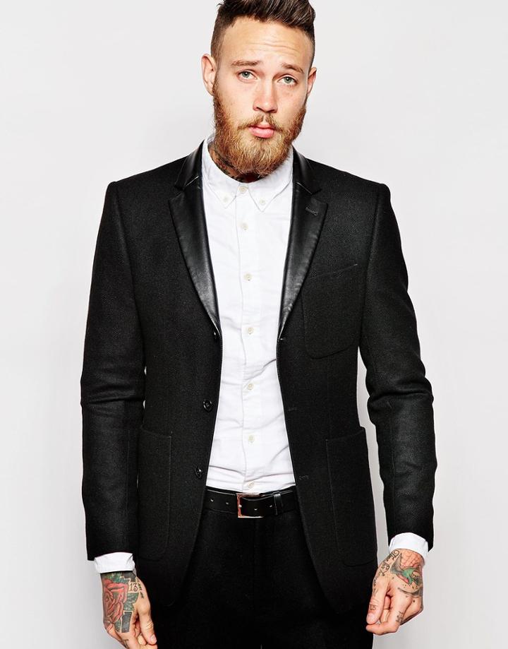 Asos Slim Suit Jacket In 100% Wool - Black