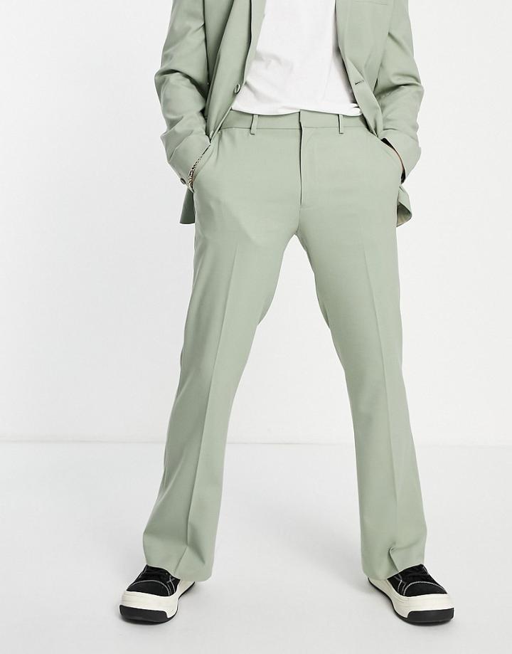 Asos Design Flare Suit Pants In Sage Green