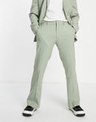Asos Design Flare Suit Pants In Sage Green