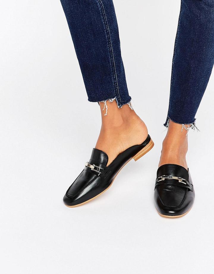Faith Backless Leather Loafers - Black