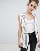 Bershka Stripe Sleeveless Blazer - Multi