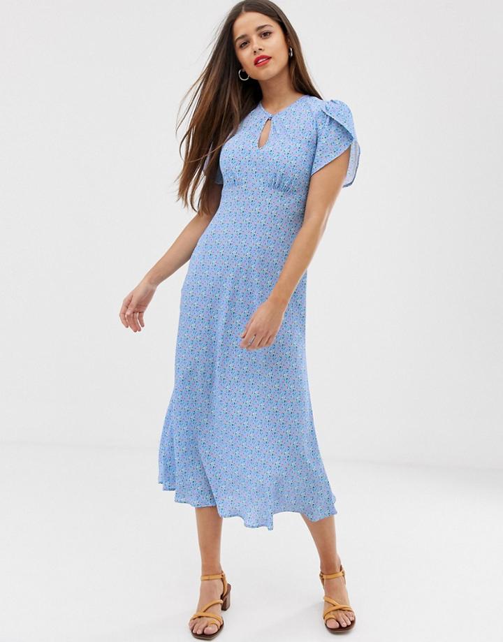 Ghost Pixie Crepe Floral Midi Dress-blue