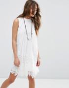 Asos Premium Ladder And Lace Swing Sundress With High Neck - White